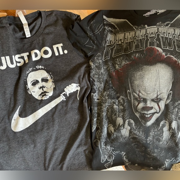 Michael Meyers Halloween & Rare Pennywise IT Horror Movie Graphic 2PK T-Shirts